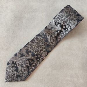 Donald Trump necktie men's black silver paisley 100% silk tie handmade formal